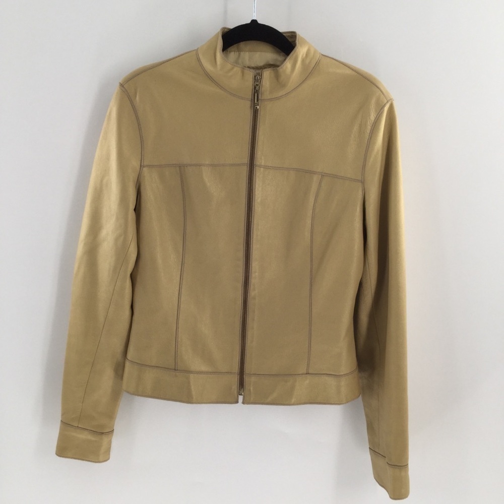 Anna Gabelli Vintage Mustard  Zip Front  LambSkin Leather Jacket